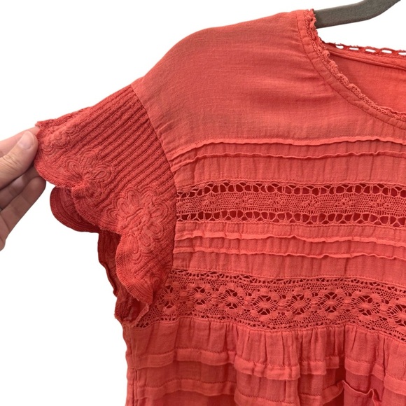 Sundance Aria Blouse Embroidered Lace Boho Short Sleeve Orange Size Small - Picture 4 of 9